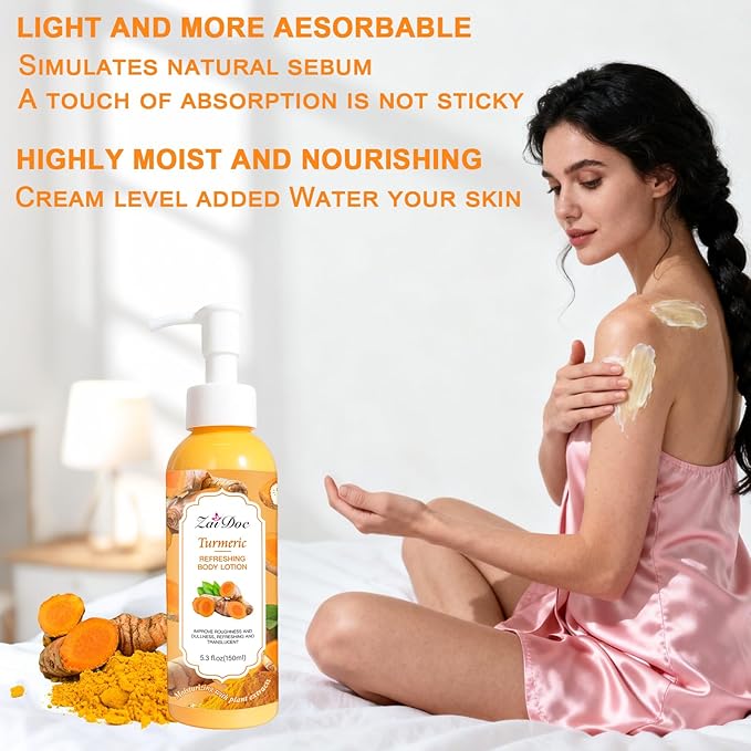 Body Lotion, 24hr Moisturizing & Deep Hydration, Absorbs Instantly Moisturizer for All Skin Types, 5.3 fl oz (1 Pack, Turmeric)