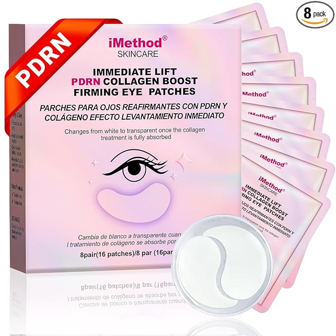 iMethod PDRN Collagen Boost Eye Patches - Under Eye Mask, Instant Lift Eye Mask for Reduce Fine Lines & Wrinkles, Firming Under Eye Patches for Dark Circles, Puffy Eyes, Eye Bags, 8 Pairs