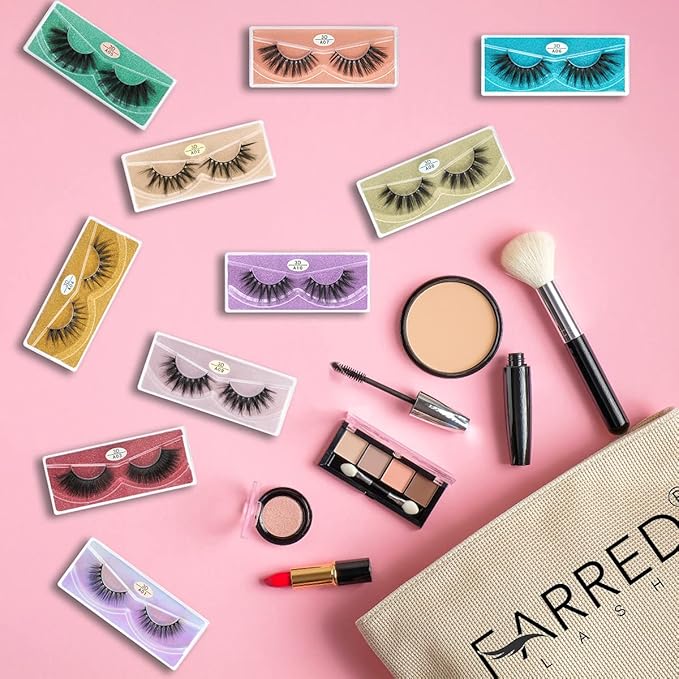 FARRED Wholesale False Lashes 10 Pairs 10 Styles Medium Length Vegan Eyelashes Fluffy Volume Strip Lashes Bulk 10 Portable Boxes Fake Eyelashes Mixed Natural Look 3D Faux Mink Lashes (mix 10pairs)
