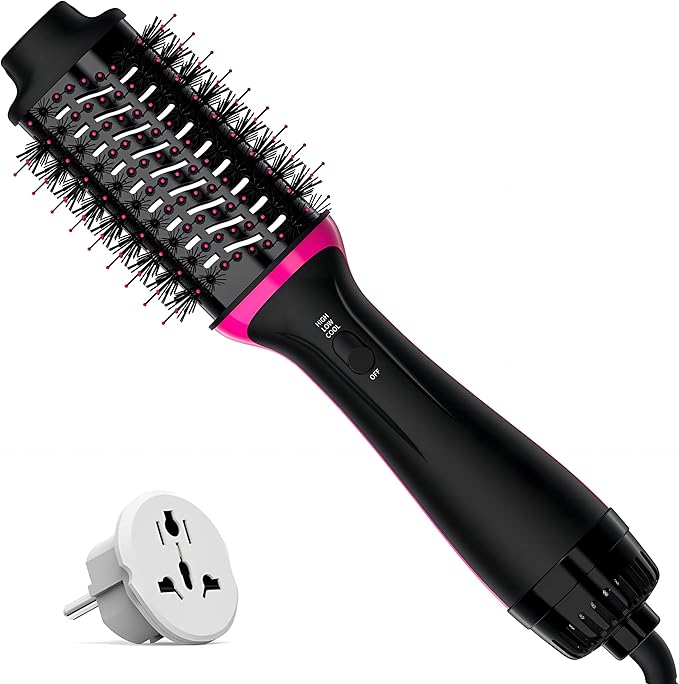 Dual Voltage Hair Dryer Brush for European Travel, Plus 2.0 Blow Dryer Brush with European Plug 110V-120V/220V-240V One Step Hair Dryer and Styler Volumizer with Negative Ion Anti-frizz Styling Brush