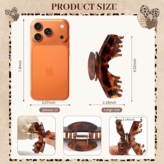 4 PCS Hat Claw Clip for Women - Hat-Friendly Claw Clip for Baseball Caps, Adjustable Trucker Hat Hair Clips for Thick Thin Hair, Large Hat Claw Clips for Gym Beach Holiday Outing, Tortoise Shell