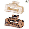 3 inch Hair Claw Clips Cutout Tortoise Shell Celluloid Hair Jaw Clips French Design Rectangle Hair Clamp for Women Ladies Mother (2 Pack)