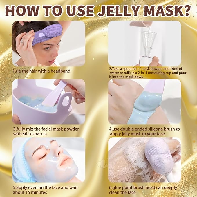 Jelly Mask Set,Hyalorunic Acid Jelly Masks For Facials Professional,24k Hydro Jelly Mask, Jelly Face Mask, Facial Mask Mixing Bowl Set And Headband, Gift set for women'sDay, Skin care set