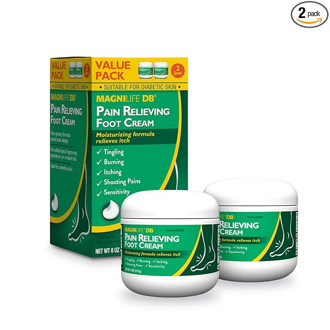 MagniLife DB Pain Relieving Foot Cream, 4 Oz Jar (2 Pack) Calming Relief for Burning, Tingling, Shooting & Stabbing in Feet & Legs, Moisturizing & Hydrating Foot Cream for Diabetic & Sensitive Skin
