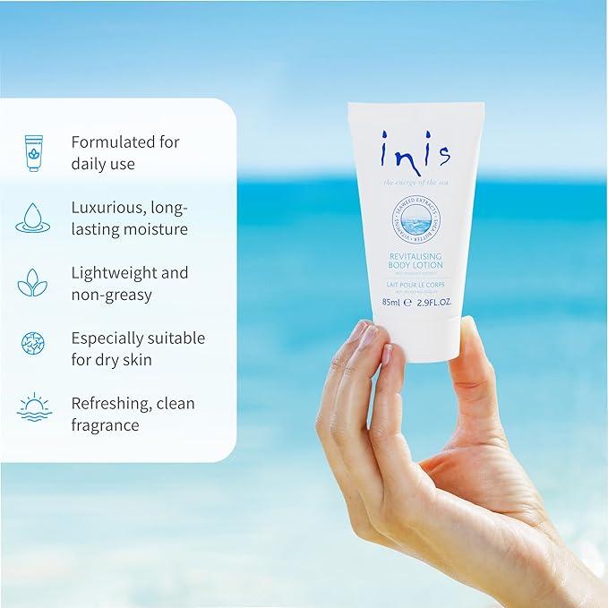 Inis the Energy of the Sea - Revitalizing Body Lotion Travel Size for Women and Men, Mini Daily Body Moisturizer with Seaweed, Shea Butter and Vitamin E, Clean Ocean Fresh Scent, 2.9 fl oz