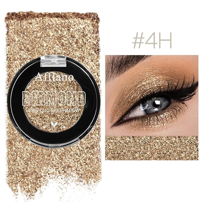 Afflano Bronze Glitter Eyeshadow Highly Pigmented, Intense Color Bling Nude Brown Eyeshadow Palette Single, Long Lasting, Blendable, Neutral Metallic Sparkle Glitter Eyes Look Daily Wear, 4H