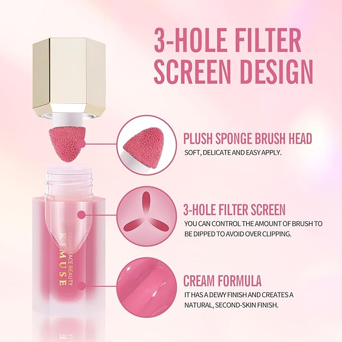 KIMUSE Liquid Blush, Long-Wearing Pigmented Soft Cream Face Blush, Waterproof, Smudge Proof, Dewy Finish