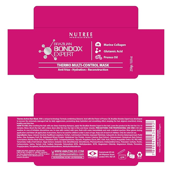 Nutree Professional HAIR MASK FOR DAMAGED HAIR BRAZILIAN BONDOX TREATMENT 8.8 oz Thermal Activated Mask for Dry Frizzy Hair | Formaldehyde Free | Results for up to 1-3 months | Almond Oil Hair Repair