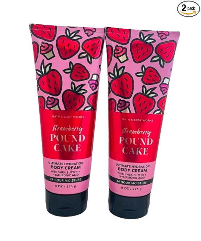 Bath and Body Works Strawberry Pound Cake 2 Pack Ultra Shea Body Cream 8 Oz. (Strawberry Pound Cake)
