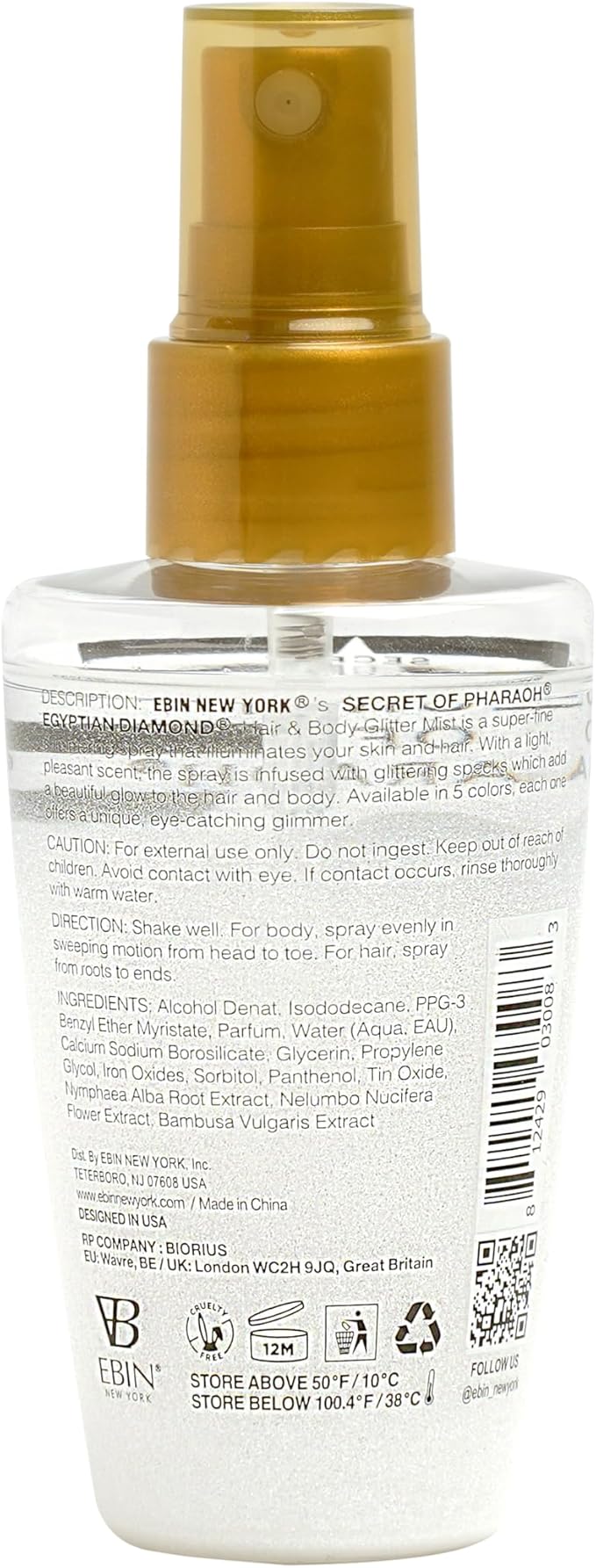 Egyptian Diamond Hair, Face & Body Glitter Mist - Platinum 2.37oz | Quick-Drying, Long-Lasting Shiny Spray for Clothes, Rave, Festival, Travel Essentials | TikTok Trend Items