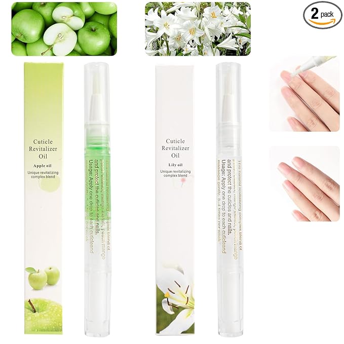 2PCS Cuticle Oil Pens for Nail Care,Cuticle Revitalizer Oil Pen with Soft Brush,Cuticle Oil to Prevent Nail Cracking and Dry (Lily & Apple Flavor)