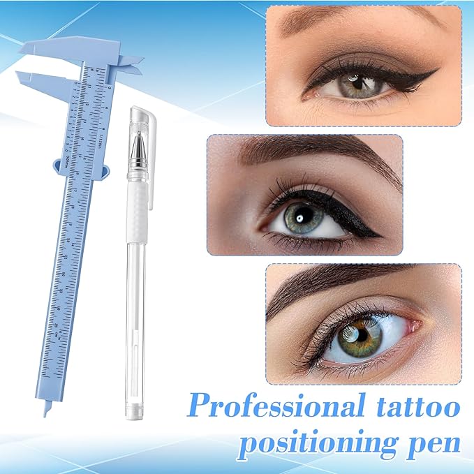 Eyebrow Microblading Marker Pen, 2 Pcs Eyebrow Microblading Marker Pens with 4 Replacement Refills & 1 Ruler, Brow Mapping Kit for Eyebrow Lip Skin Tattoo & Lamination Supplies(White)