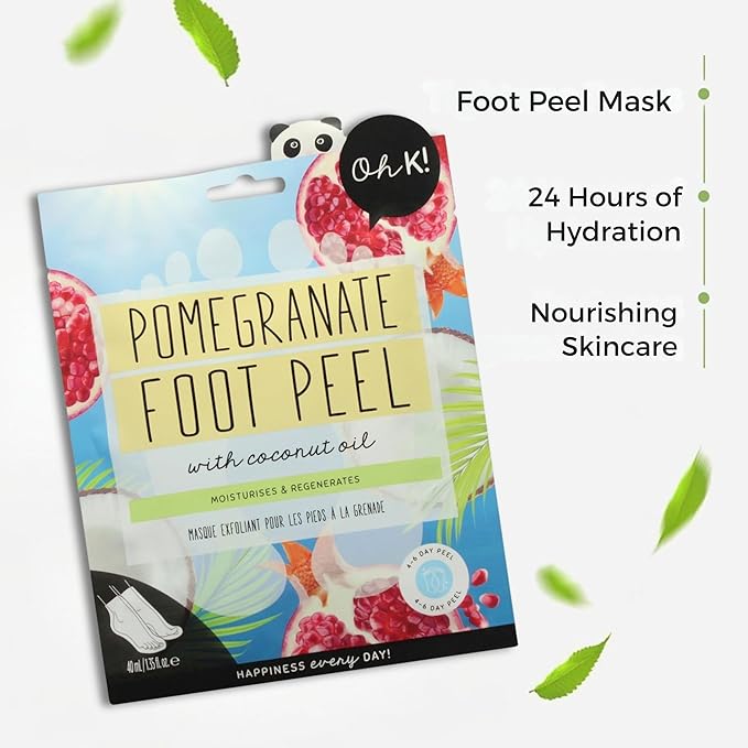 Oh K! Foot Peel Mask - Pomegranate - Foot Peeling Mask for Dry Feet and Cracked Heels - Feet Exfoliant with Pomegranate and Coconut Oil - 1 Pair (Pack of 2)
