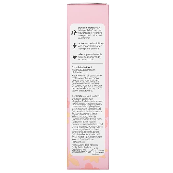 Pacifica Invisible Calming Hair Serum, Frizz Control & Hair Thickening Treatment - Turmeric & Guava Leave-In Scalp Serum with Peptides, Biotin & Caffeine 1 fl oz, Vegan & Cruelty-Free