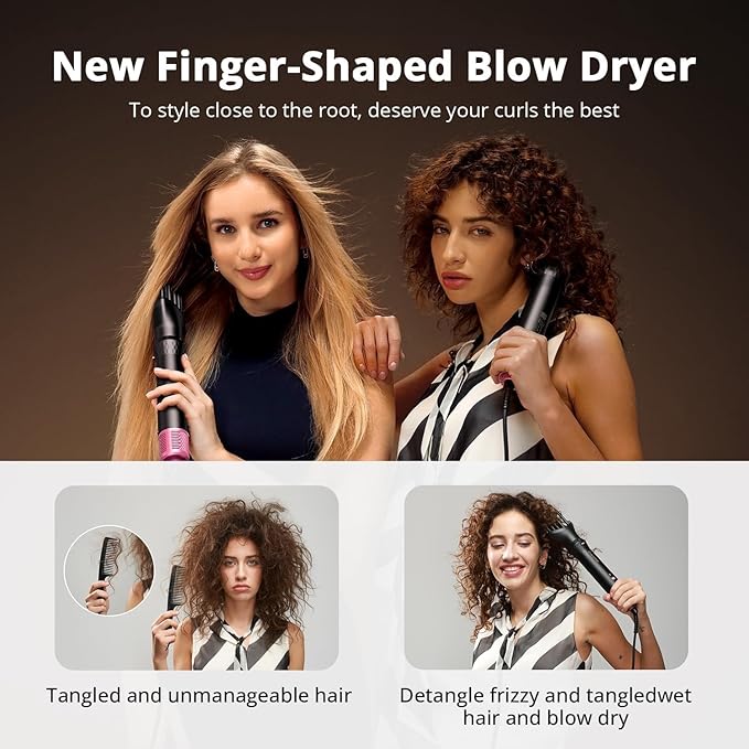 Crazymar airwrap Hair Styler, Fast Drying Blow Dryer & Curling StylingTool, Hot Air Styler No Heat Damage, Hot Air Styler Wrap for Curling Volumizing Straightening Styling (Black and Pink)