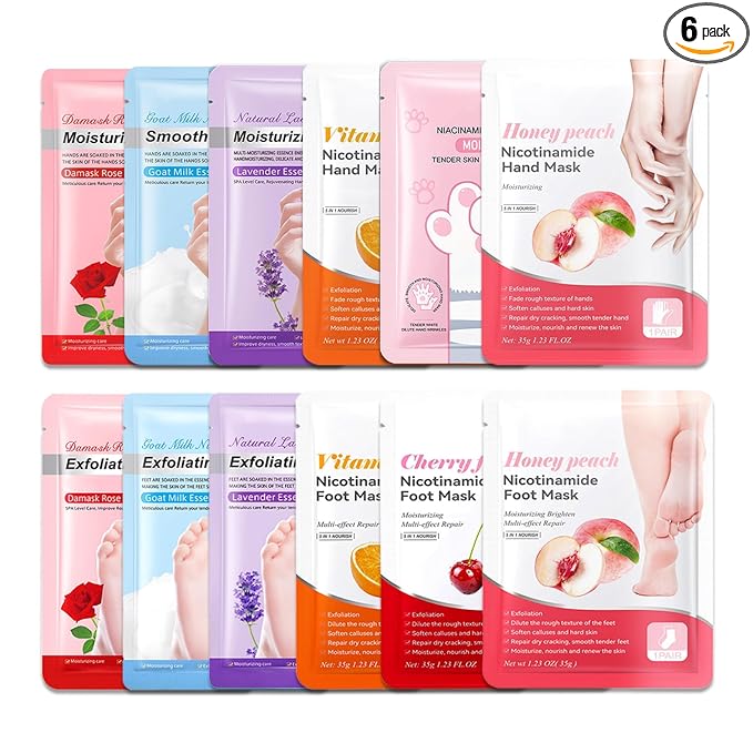 Hydrating Hand Masks, 6PCS Hand Mask Moisturizing Gloves for Men Women, Smooth Long Lasting Soft Exfoliating Hand Peeling Spa Mask Moisturizer Beauty Gift Set for Dry Cracked Rough Dull Hands（P)