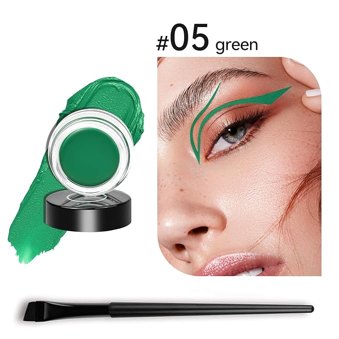 Eyeliner Gel Set,Long Lasting Waterproof With 5.51 IN Long Eyeliner Brush,High-Intensity Pigments Smudge-Proof Eye Liner Makeup Creamy Gel 5G-Green