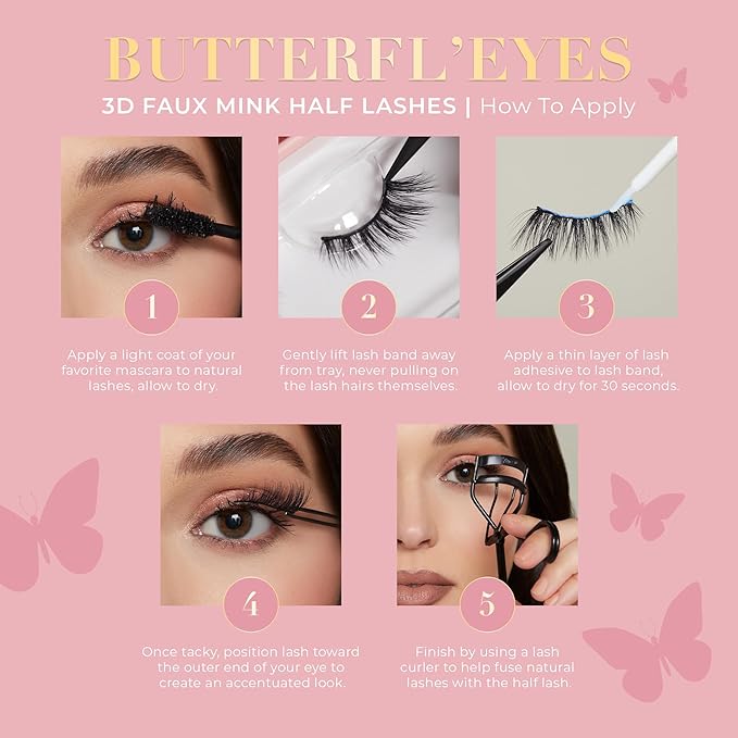 Lilly Lashes Butterfl'eyes Faux Mink Lashes, Half Lashes Natural Look & Feel, False & Reusable Eyelashes 20x, No Trimming + Easy to Apply, Round Style, Lash Glue not Included, 13mm (Fantasy)