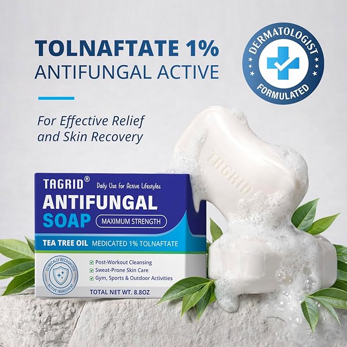 TAGRID Tea Tree Oatmeal Antifungal Soap for Sweaty Skin: Post-Workout Body Cleanser for Active Lifestyles & Gym – Gentle Daily Skin Care