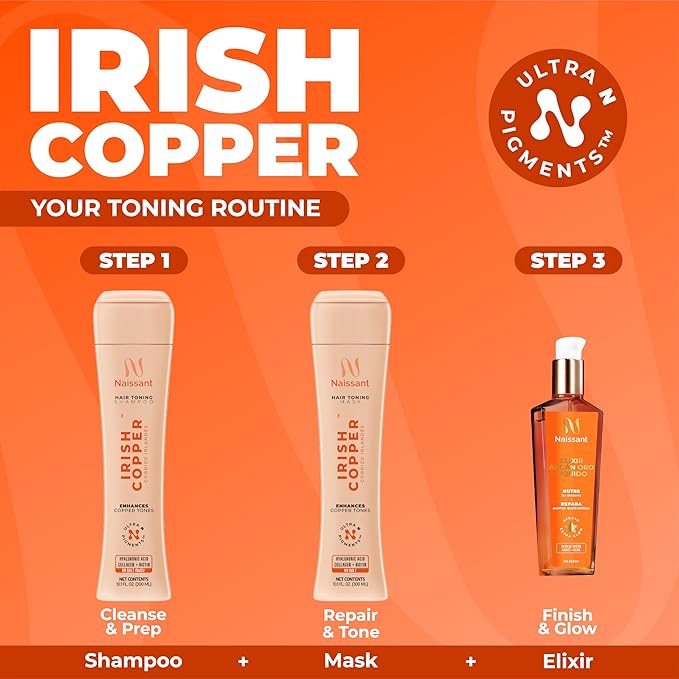 naissant Irish Copper Hair Toning Shampoo | Ultra High-Purity Pigments | Deposits Deep Copper Tone | Hyaluronic Acid, Collagen & Biotin | Paraben, Ammonia & Sulfate Free | 10.1 Fl. Oz