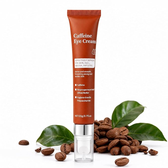 Caffeine Eye Cream, Under Eye Cream for Dark Circles Puffiness and Wrinkles Eye Bags, Multi Peptide Moisturizer Brightens Night Formula Caffeine Eyecream with Cooling Metal Tip, 0.75 fl oz