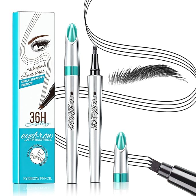 Microblading Eyebrow Pen 4 Fork Tip Tattoo Pencil, Long-Lasting Eye Brow Pencils for Women, Easy to Use Microblade Eyebrow Pencil Eyebrow Brush (Black)