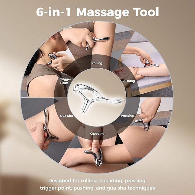 Ranarose Trigger Point Massage Tool for Deep Tissue – 6 in 1 Metal Scraper Tool, Fascia Massage Tool for Body Pain Relief, Myofascial Relief, Gua Sha, Thumb Saver & Acupressure Tool