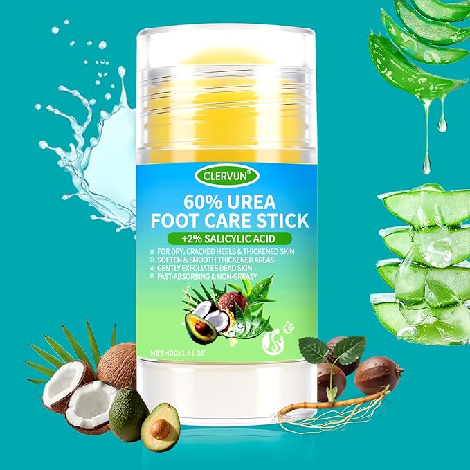 Urea Cream 60% plus Salicylic Acid 2% Urea Foot Care Stick, Foot Cream for Foot Callus Remover, Feet Moisturizer Stick, Foot Balm Stick for Dry Cracked Heels, Hands, Knees, Hydrating Heel Balm