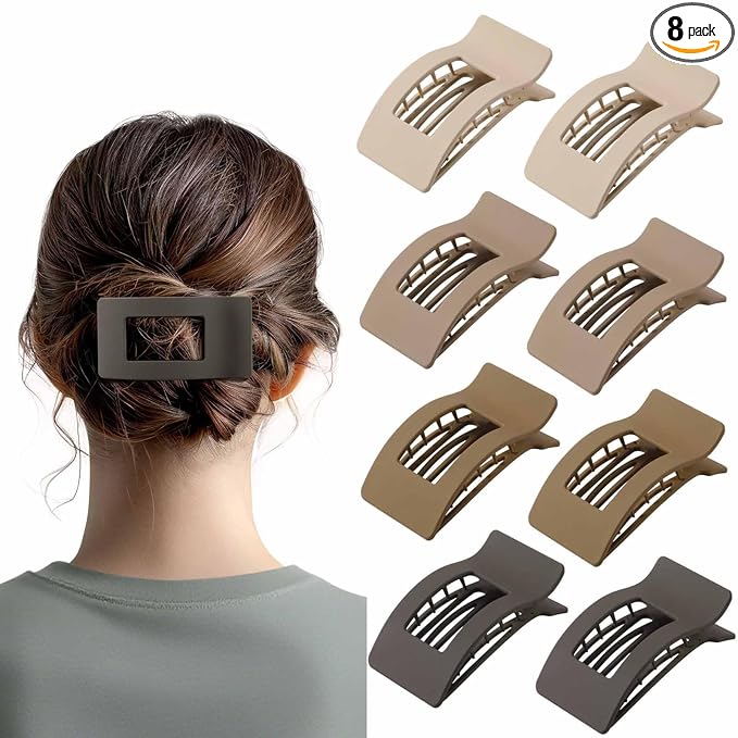8 Pack French Flat Hair Clips for Women – Large Matte No-Slip Claw Barrettes for Thick & Thin Hair, Strong Hold Styling Accessories (Brown)