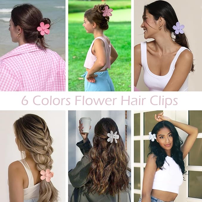 Flower Hair Clips 6 PCS for Women, Daisy Claw Clips Matte Large Claw Clips Strong Hold Jaw Clamps Hair Accessories for Thick Hair 6 Colors