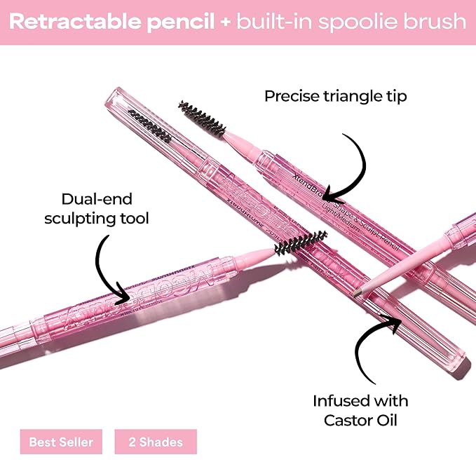 MCoBeauty XtendBrows Shape & Sculpt Brow Pencil - Medium To Dark - Natural Look Eyebrow Filler Pen with Triangle Tip & Spoolie - Long-Wearing Definer for Fuller Natural Brows - Vegan & Cruelty Free