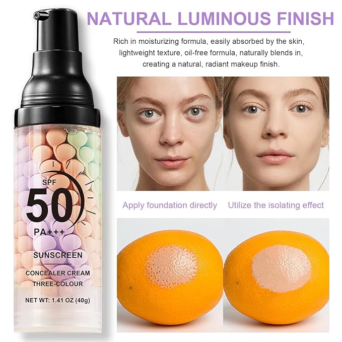 3 in 1 Color Correcting Serum, SPF Primer for Face Before Makeup, Sunscreen One Step Makeup Primer,SPF 50 PA+++ Isolation Cream,Color Correcting Facial Serum Oil Control & Moisturizing (1PCS)