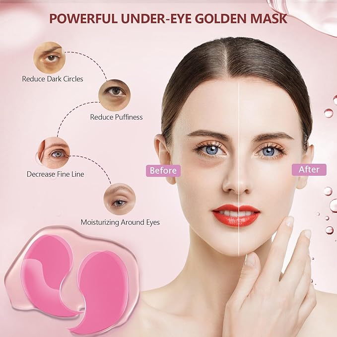 60 Pcs Pink Under Eye Patches, 30 Pairs Undereye Mask for Dark Circles Puffy Eyes Treatment, Collagen Gel Pads Hydrating for Eye Bags Puffiness Wrinkle, Women Men Beauty Skin Care Products