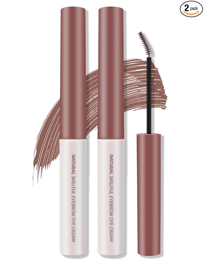 Erinde 2PCS Tinted Eyebrow Gel, Micro-Precision Adjustable Angle Brush Tinted Brow Gel, Waterproof Long-Lasting Smudgeproof Eyebrow Mascara Brow Tint for Natural Brow Makeup, 05 Rose Brown