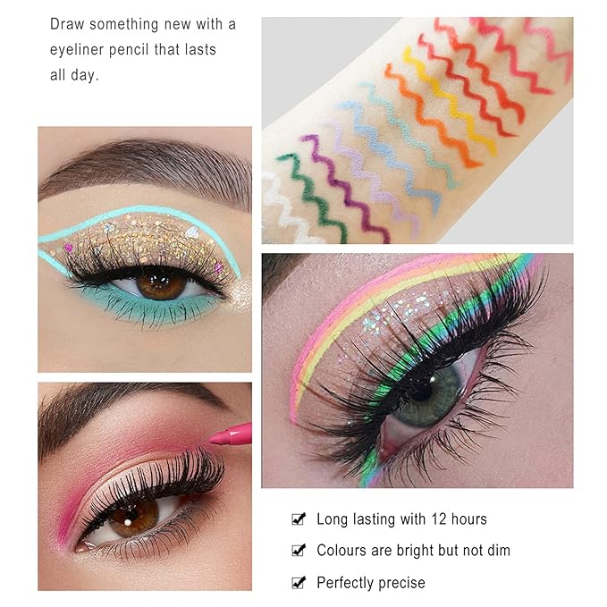 20 PCS Colored Eyeliners Pencil Set, 20 Colors Waterproof Long Lasting Retractable Matte Colorful Eyeliner Milti-Functional Eyeliner Eyeshadow Pen Gifts Mother's Day for Women
