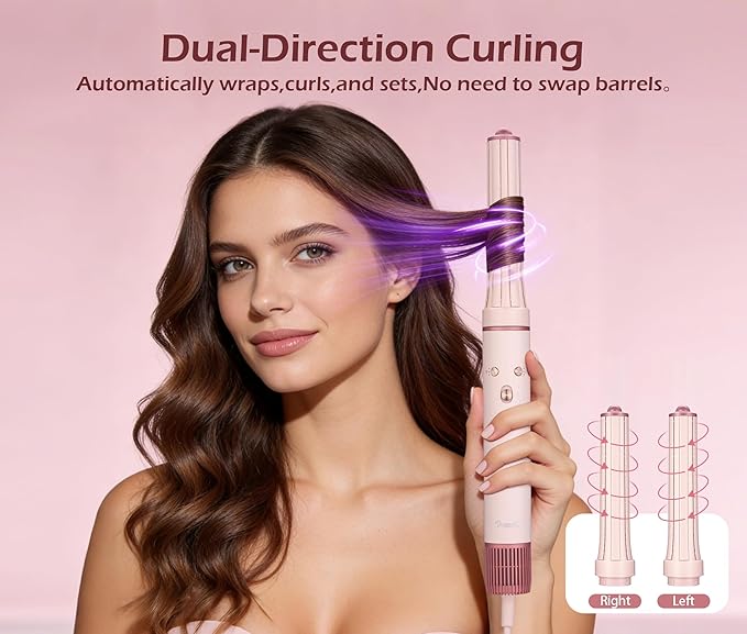 High-Speed Hair Dryer Brush, 3-in-1 Hot Air Styler with Dual-Direction Auto-Wrap Curler, 720 Million Ionic Blow Dryer Brush Fast Drying & Frizz-Free Styling,Includes Travel Bag, Pink