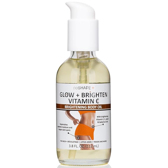 Reshape+ Vitamin C Body Oil Skin Care Moisturizer W/Vitamin E & Turmeric - Nourishing, Brightening, & Hydrating Body Oil To Improve Look Of Dark Spots, Dry Skin, & Stretch Marks, 3.8 Fl Oz