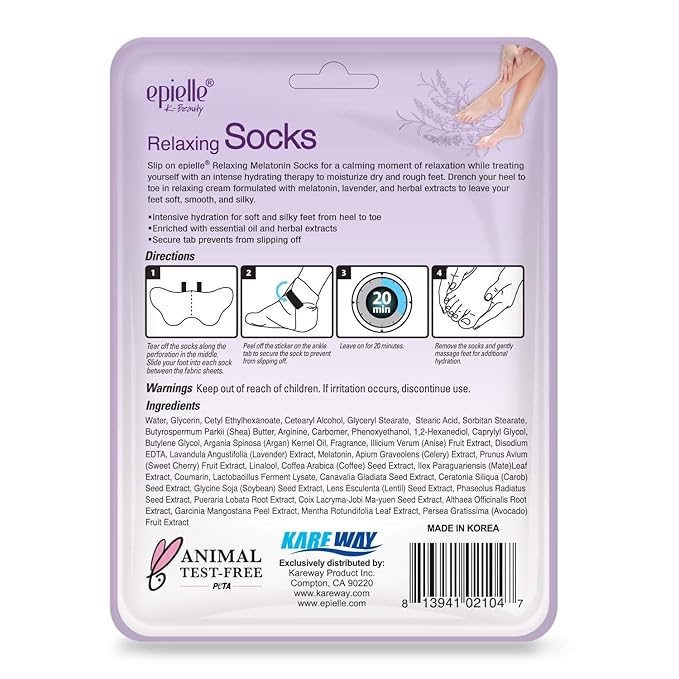 Epielle Relaxing Foot Mask 6 Pairs, Soften and Restore with Melatonin & Lavender Extract, Deep Moisturizing Socks for Dry, Cracked Feet, Self Care Gifts for Women, Spa Kit, Mothers Day Gifts