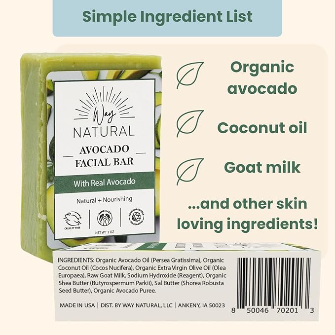 2 Avocado Facial Bars with 3 Unscented Soap Bars (5 Bars)