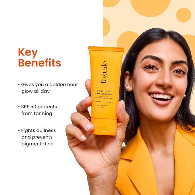 FoxTale Vitamin C & Niacinamide Glow Sunscreen Spf 50 Pa++++, Lightweight, Fast Absorbing, Uva And Uvb Filters, Prevents Tanning, No White Cast, Non-Greasy, For Men&Women, All Skin Types - 50 Ml