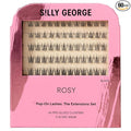 Silly George Pop-On Lashes - DIY 1-Step Pre-Glued Faux Eyelash Clusters, Natural Look Extensions, Black - Rosy, 5-7 Pair Set, Pack of 60 Clusters