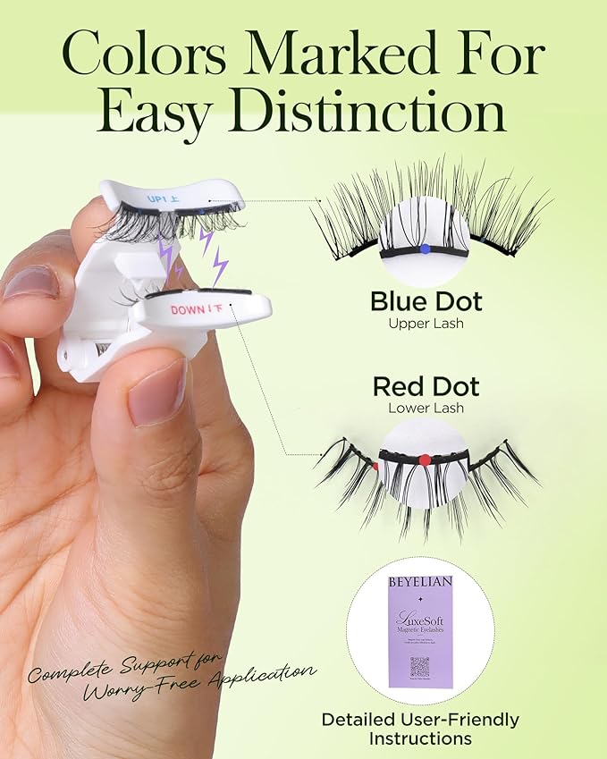 BEYELIAN Magnetic Eyelashes with Applicator Kit, Upgrade Reusable Magnetic Lashes With Fixer, No Glue Needed Soft Magnetic Eyelash for Eye (Lightweight & Comfortable)