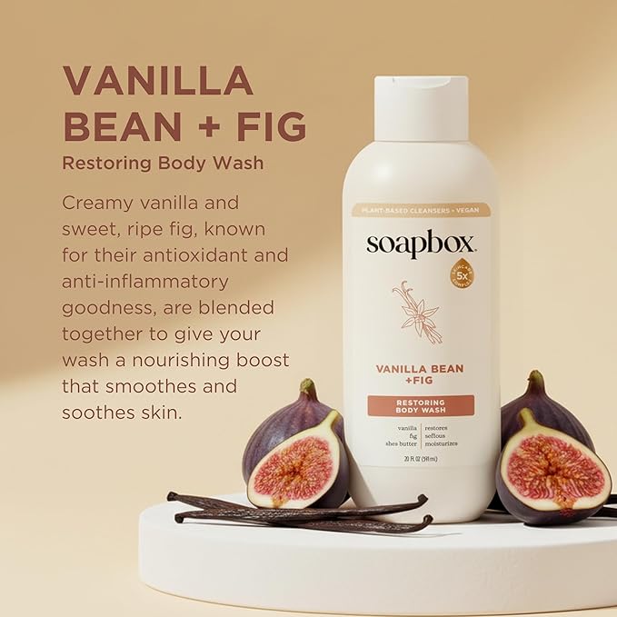 Soapbox Moisturizing Body Wash, Vanilla Bean & Fig Shower Gel - Hydrating Natural Body Wash with Shea Butter - Clean Ingredients Free of Harsh Chemicals, Sulfates, Parabens & Silicones - 2 Pack