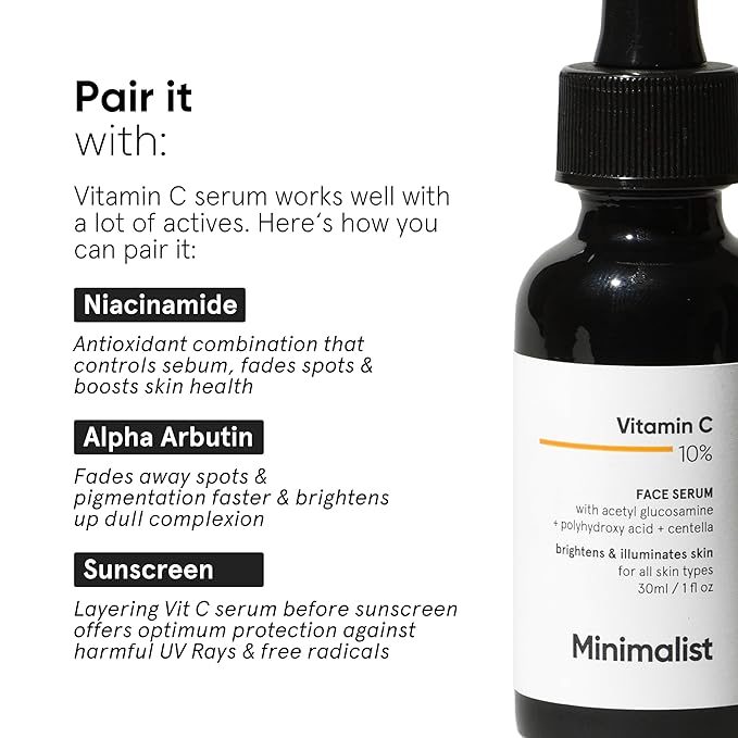 Vitamin C 10% Face Serum for Brightening | Minimalist Glowing Serum, Boosts Hydration | For All Skin Types | For Women & Men | 1 Fl Oz / 30 ml