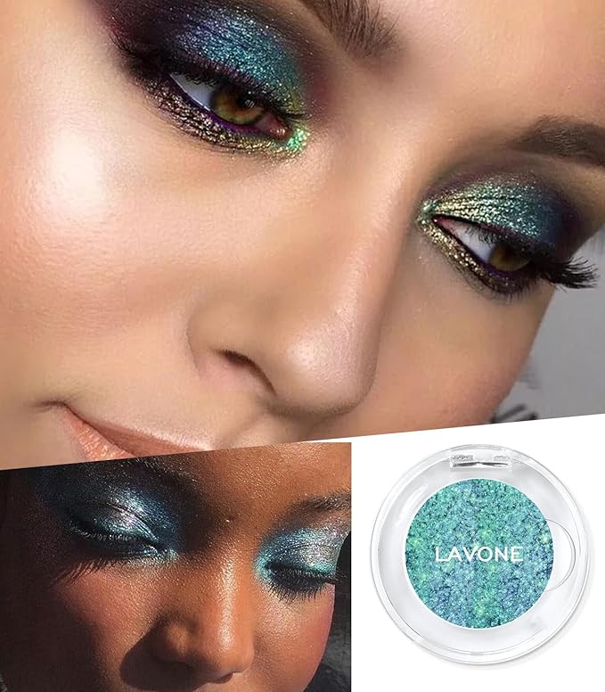 LAVONE Multichrome Eyeshadow, Iridescent Blue-Green-Gold Eyeshadow Powder, Multidimensional Sparkle with One-Swipe Color, Highly Pigmented, Smooth Non-Falling