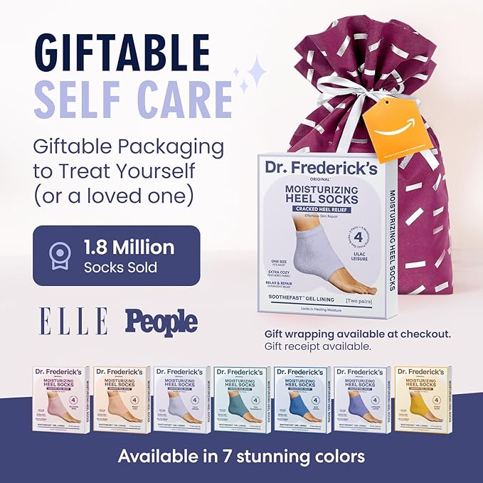 Dr. Frederick’s Original Moisturizing Fuzzy Heel Socks - Cozy Gel-Lined Socks for Dry Cracked Heels - 2 Pairs - Overnight Foot Care with Olive Oil, Vitamin E - Gifts for Women & Men - Lilac Leisure