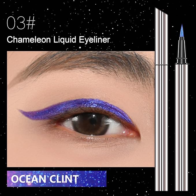Chameleon Liquid Glitter Eyeliner – Highly Pigmented Metallic Multi-Color Shifting, Waterproof, Smudge-Proof, Ultra-Fine Tip, Longwearing, #103