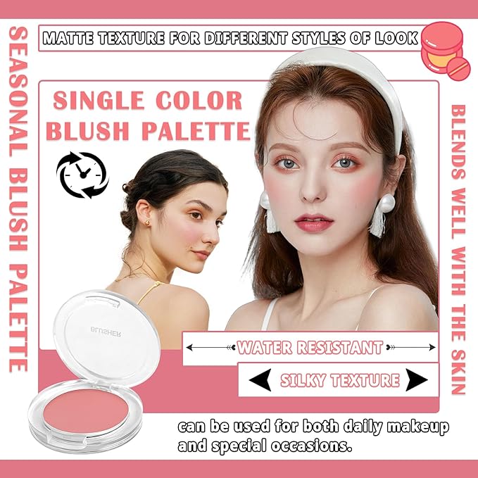 3Pcs Blush Palette for Cheeks with Make Up Brush,Face Matte Contour Blush Makeup Palette,Buildable Shimmer Facial Cheek Blusher Shades,Blendable Cosmetic Makeup Blush A