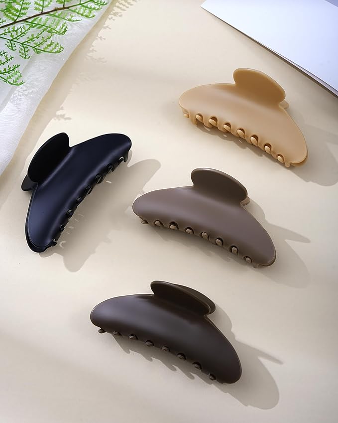 Mesovor 4 Pack Acrylic Hair Clips Claws, Nonslip 3.94" Large Hair Grip Hairclips for Thin and Thick | French Banana Barrettes Hair Strong Hold Hair Jaw Clamps (Neutral Matte)