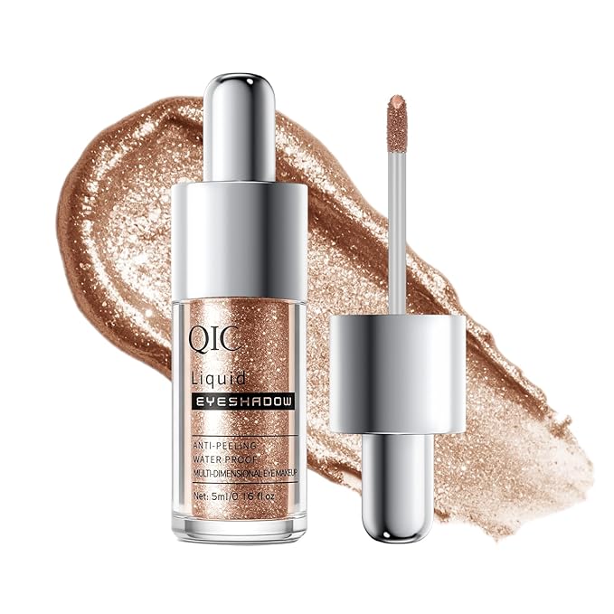 QIC Liquid Glitter Eyeshadow, Metallic & Shimmer Finish, Long Lasting, Non-Creasing, Smudge-proof, Lightweight Formula Liquid Eyeshadow for All Skin Tones, Buildable Color (04 Sunset)